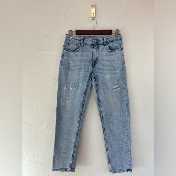 ZARA Straight Vintage Fit Girls Blue Jeans Denim Distressed Acid Wash Pant 13-14 - Picture 1 of 12
